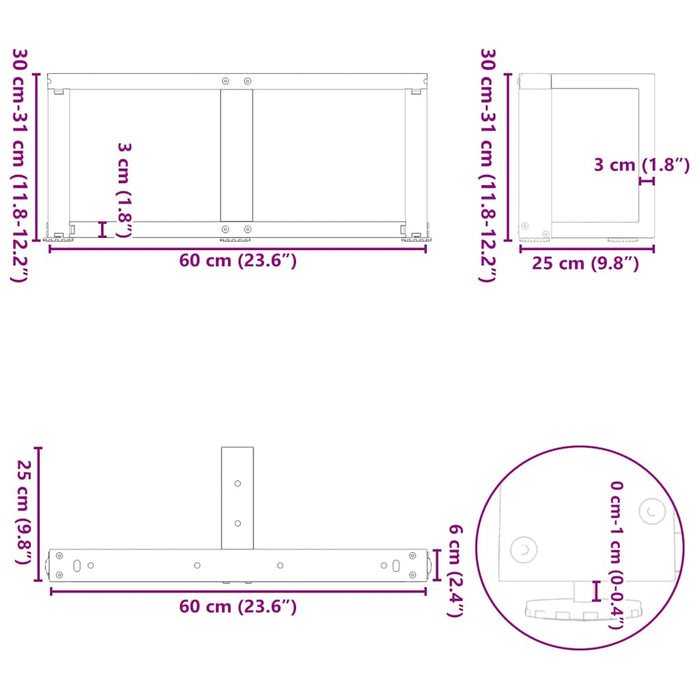 Picioare măsuță de cafea în formă de T 2 buc Alb 60x25x(30-31) cm Oțel