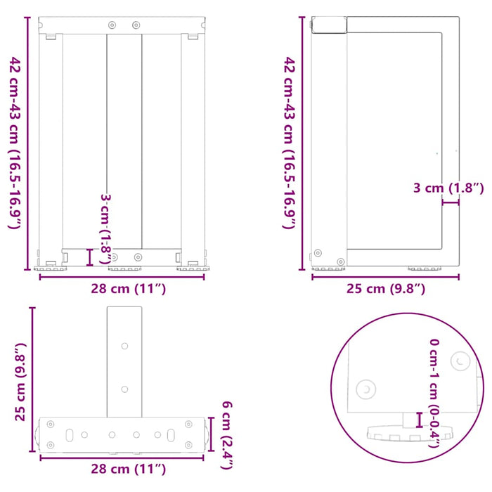 Coffee Table Legs T-Shaped 2 pcs Black 28x25x(42-43) cm Steel