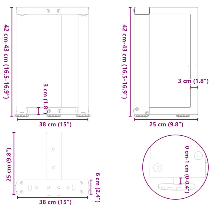 Coffee Table Legs T-Shaped 2 pcs Anthracite 38x25x(42-43) cm Steel