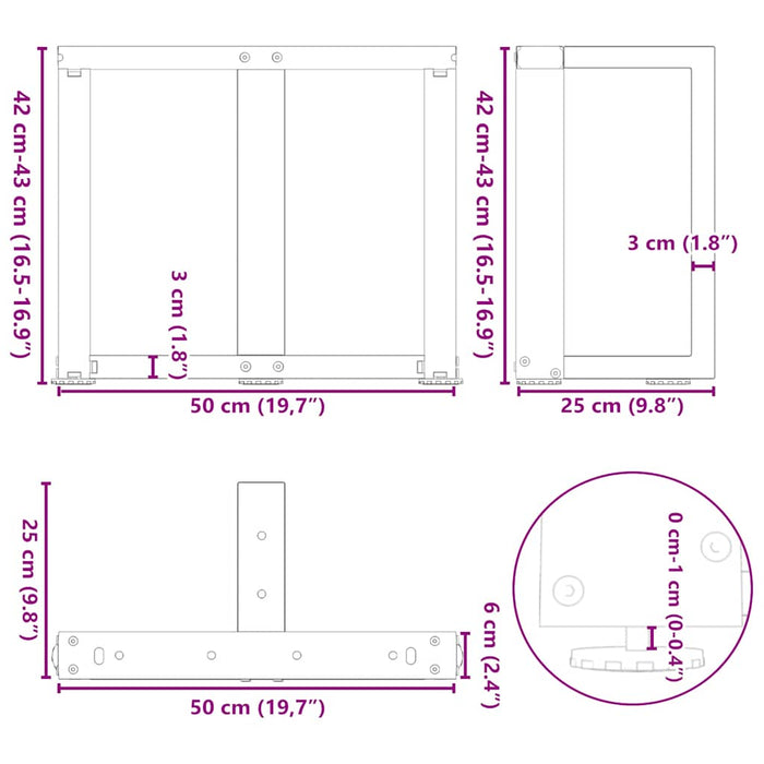 Picioare măsuță de cafea în formă de T 2 buc Alb 50x25x(42-43) cm Oțel