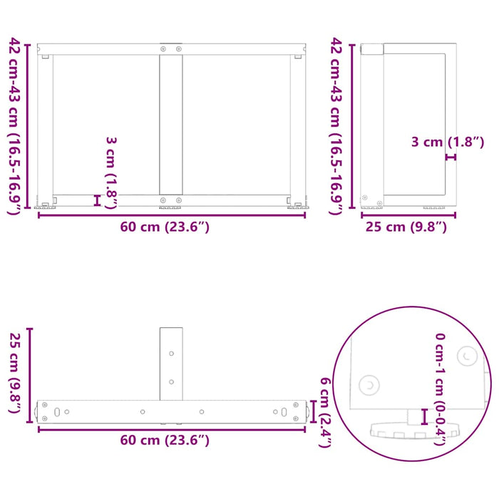 Coffee Table Legs T-Shaped 2 pcs Black 60x25x(42-43) cm Steel