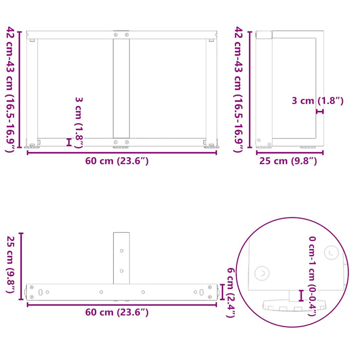 Picioare măsuță de cafea în formă de T 2 buc Antracit 60x25x(42-43) cm Oțel