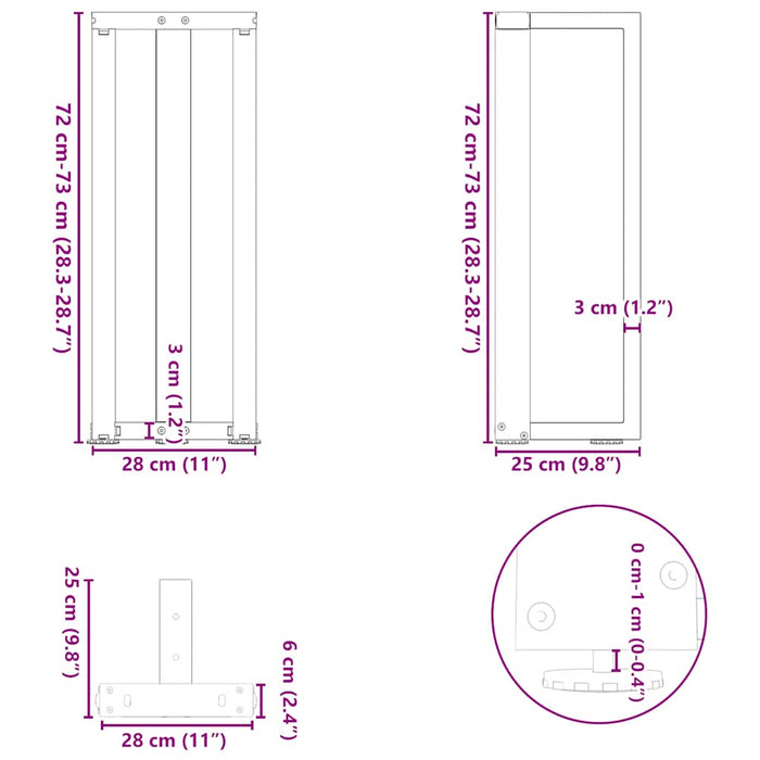 Console Table Legs T-Shaped 2 pcs White 25x28x(72-73) cm Steel