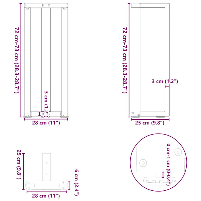 Picioare masă consolă în formă de T 2 buc Antracit 25x28x(72-73) cm Oțel