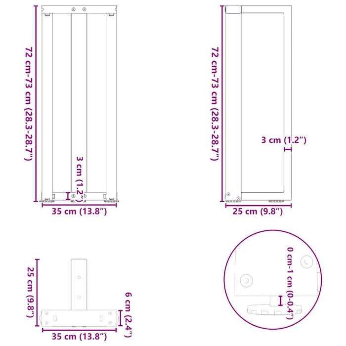 Picioare masă consolă în formă de T 2 buc Alb 38x25x(72-73) cm Oțel