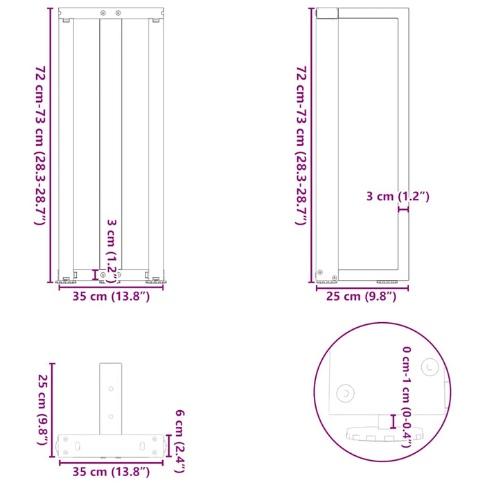 Console Table Legs T-Shaped 2 pcs Anthracite 38x25x(72-73) cm Steel