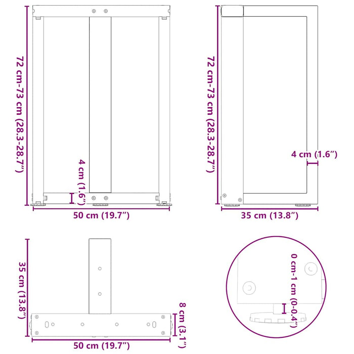 Dining Table Legs T-Shaped 2 pcs Black 50x35x(72-73) cm Steel