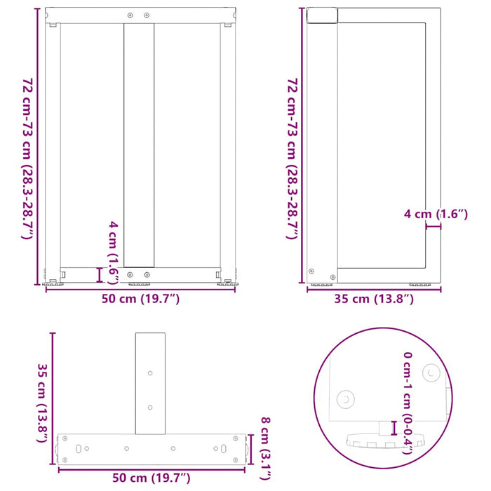 Dining Table Legs T-Shaped 2 pcs White 50x35x(72-73) cm Steel