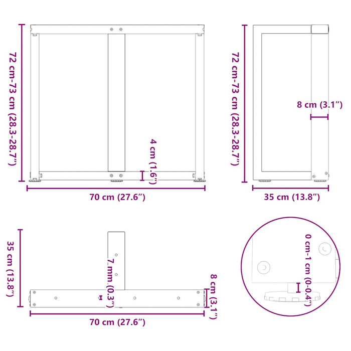 Dining Table Legs T-Shaped 2 pcs White 70x35x(72-73) cm Steel