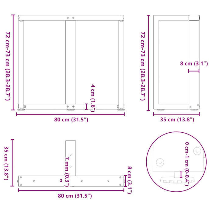 Picioare de masă în formă de T 2 buc Alb 80x35x(72-73) cm Oțel