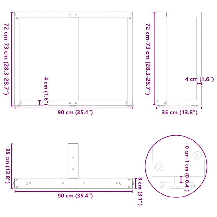 Picioare de masă în formă de T 2 buc Alb 90x35x(72-73) cm Oțel