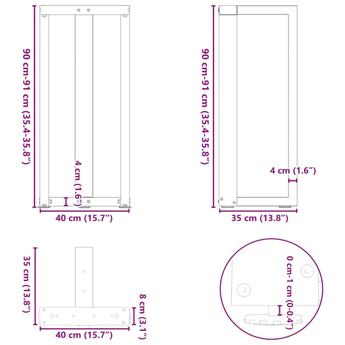 Picioare mese de bar în formă de T 2 buc Negru 40x35x(90-91) cm Oțel