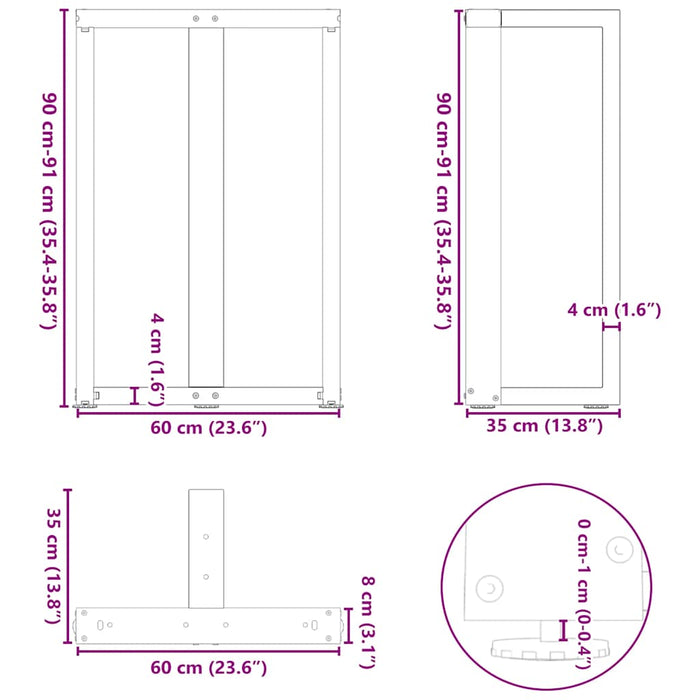 Picioare mese de bar în formă de T 2 buc Negru 60x35x(90-91) cm Oțel