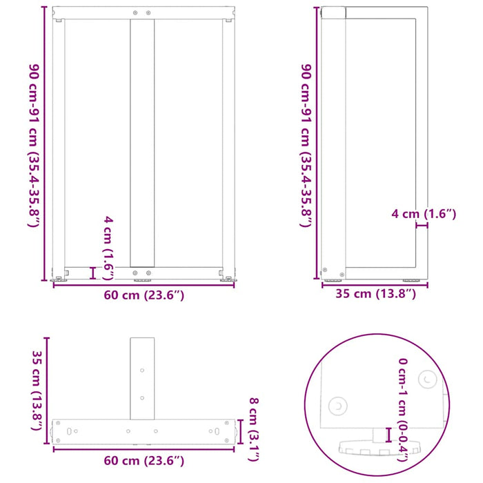 Picioare mese de bar în formă de T 2 buc Alb 60x35x(90-91) cm Oțel