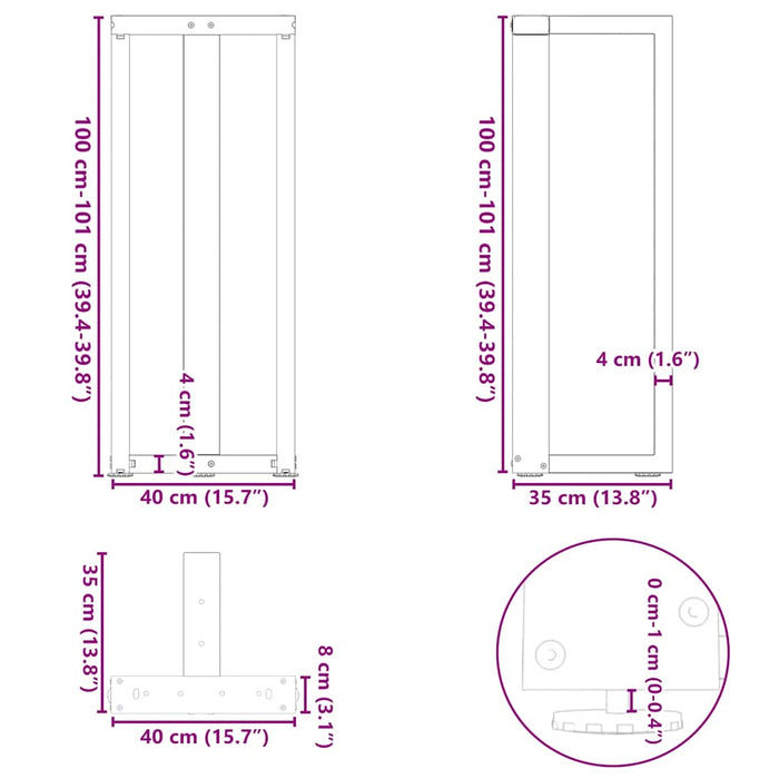 Picioare mese de bar în formă de T 2 buc Negru 40x35x(100-101) cm Oțel