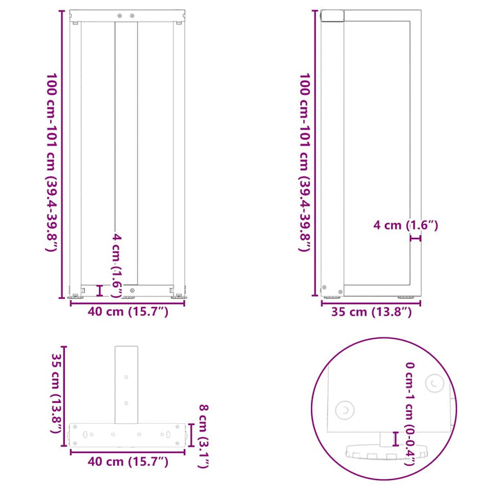 Bar Table Legs T-Shaped 2 pcs White 40x35x(100-101) cm Steel