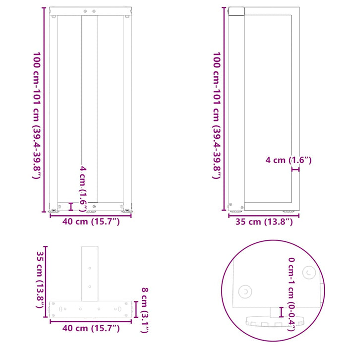 Picioare mese de bar în formă de T 2 buc Antracit 40x35x(100-101) cm Oțel