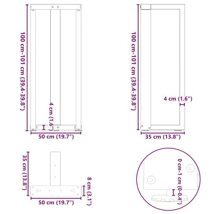 Bar Table Legs T-Shaped 2 pcs Anthracite 50x35x(100-101) cm Steel