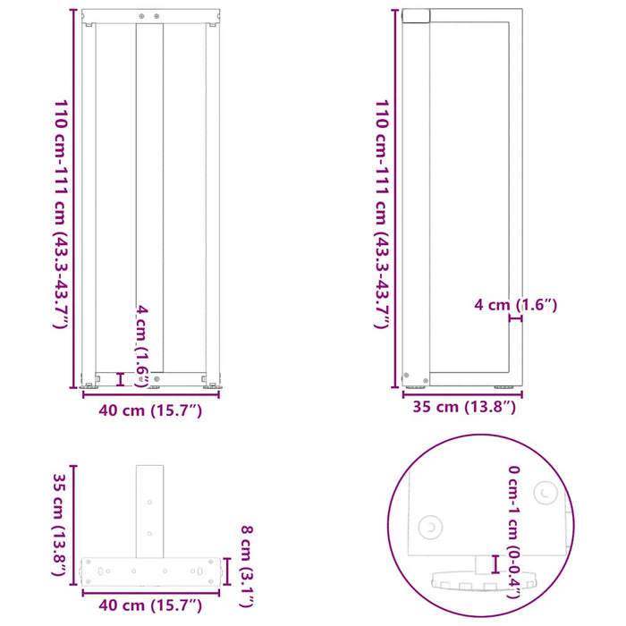 Picioare mese de bar în formă de T 2 buc Alb 40x35x(110-111) cm Oțel