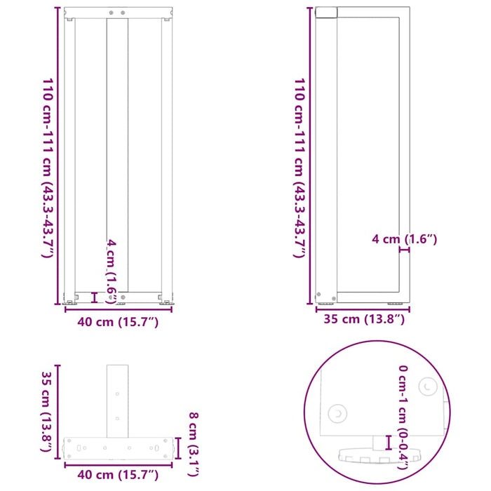 Picioare mese de bar în formă de T 2 buc Antracit 40x35x(110-111) cm Oțel