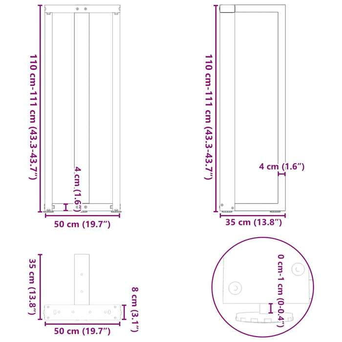 Picioare mese de bar în formă de T 2 buc Alb 50x35x(110-111) cm Oțel