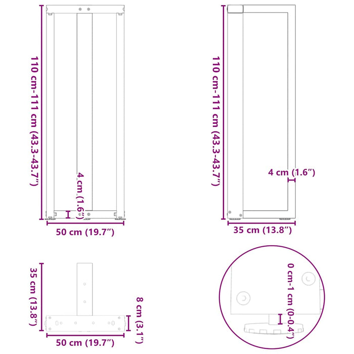 Picioare mese de bar în formă de T 2 buc Antracit 50x35x(110-111) cm Oțel