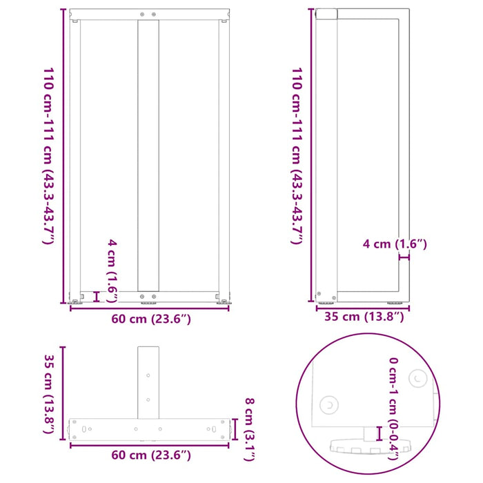 Picioare mese de bar în formă de T 2 buc Negru 60x35x(110-111) cm Oțel