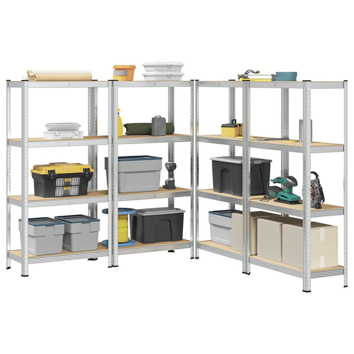 4-Layer Storage Shelves 4 pcs Silver Steel&Engineered Wood