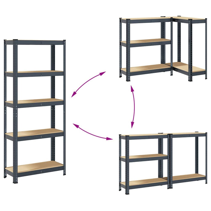 5-Layer Storage Shelves 2 pcs Anthracite Steel&Engineered Wood