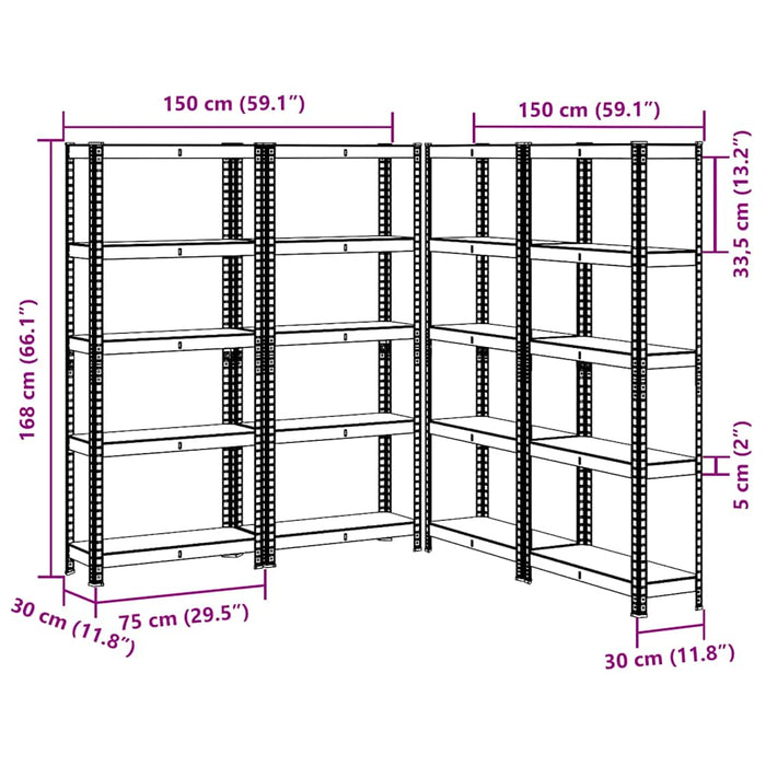 5-уровневые полки для хранения, 4 шт., антрацитовая сталь и композитная древесина
