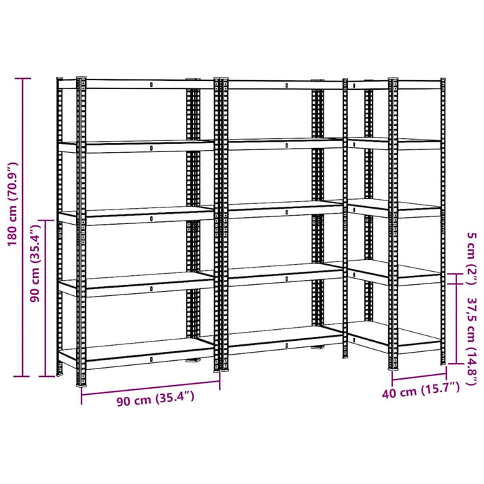 5-Layer Storage Shelves 3 pcs Anthracite Steel&Engineered Wood