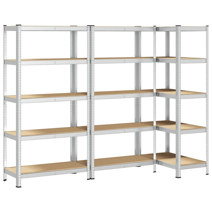 5-Layer Heavy-duty Shelves 3 pcs Silver Steel&Engineered Wood