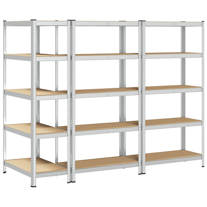 5-Layer Heavy-duty Shelves 3 pcs Silver Steel&Engineered Wood