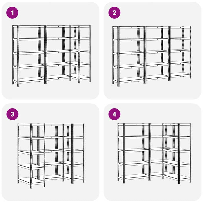 5-Layer Heavy-duty Shelves 3 pcs Silver Steel&Engineered Wood