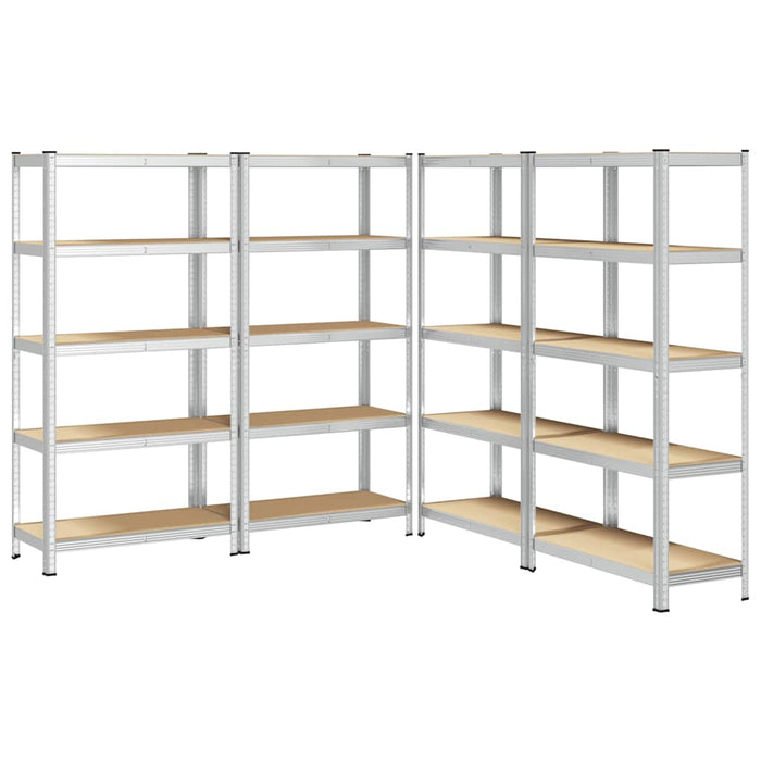 5-Layer Heavy-duty Shelves 4 pcs Silver Steel&Engineered Wood