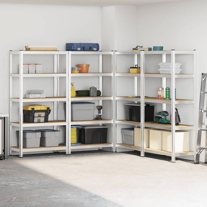 5-Layer Heavy-duty Shelves 4 pcs Silver Steel&Engineered Wood