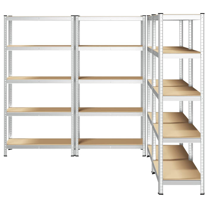 5-Layer Heavy-duty Shelves 4 pcs Silver Steel&Engineered Wood