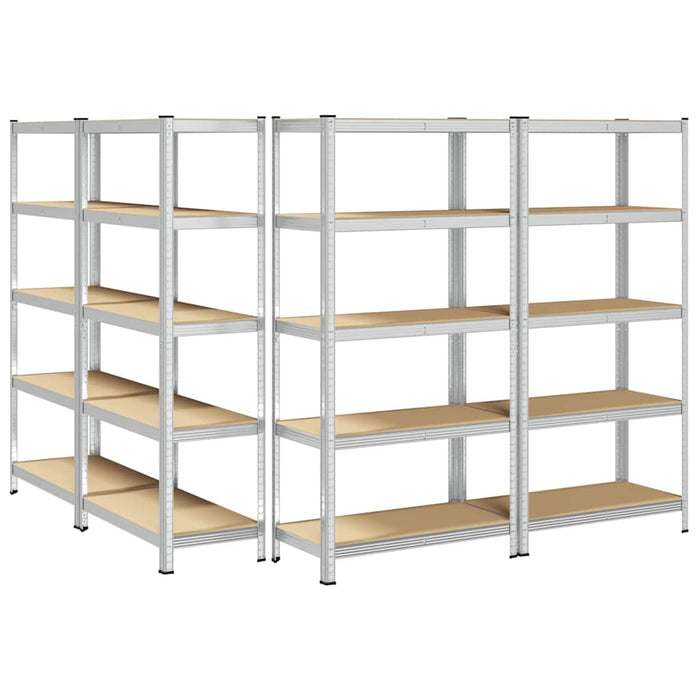 5-Layer Heavy-duty Shelves 4 pcs Silver Steel&Engineered Wood