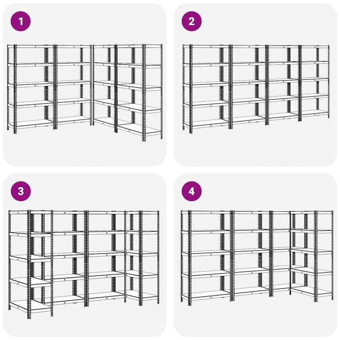 5-Layer Heavy-duty Shelves 4 pcs Silver Steel&Engineered Wood