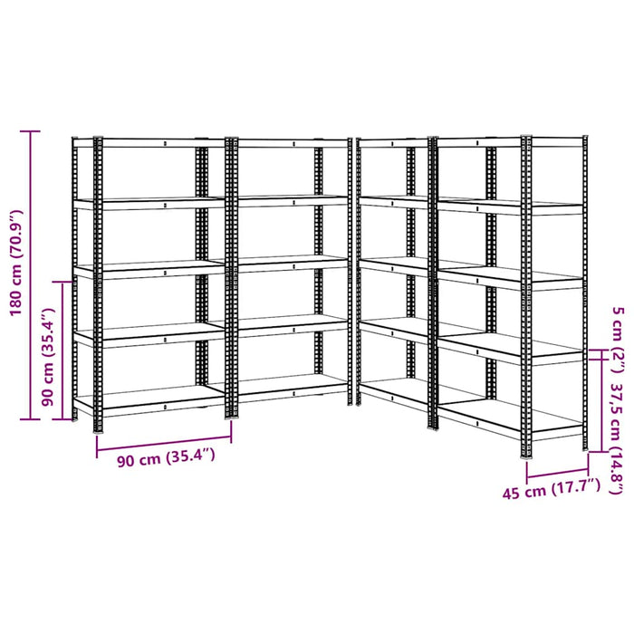 5-Layer Heavy-duty Shelves 4 pcs Silver Steel&Engineered Wood