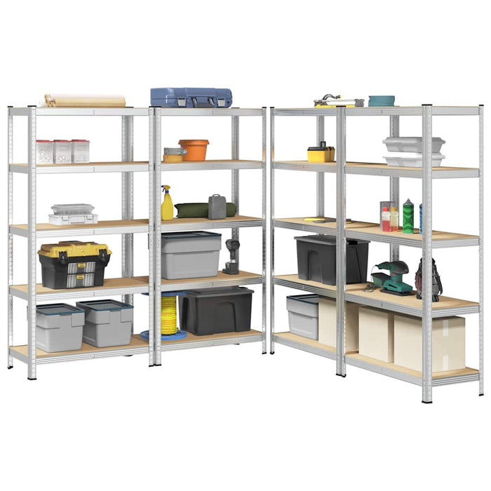 5-Layer Heavy-duty Shelves 4 pcs Silver Steel&Engineered Wood