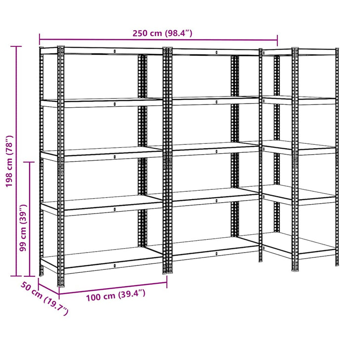 5-Layer Storage Shelves 3 pcs Anthracite Steel&Engineered Wood