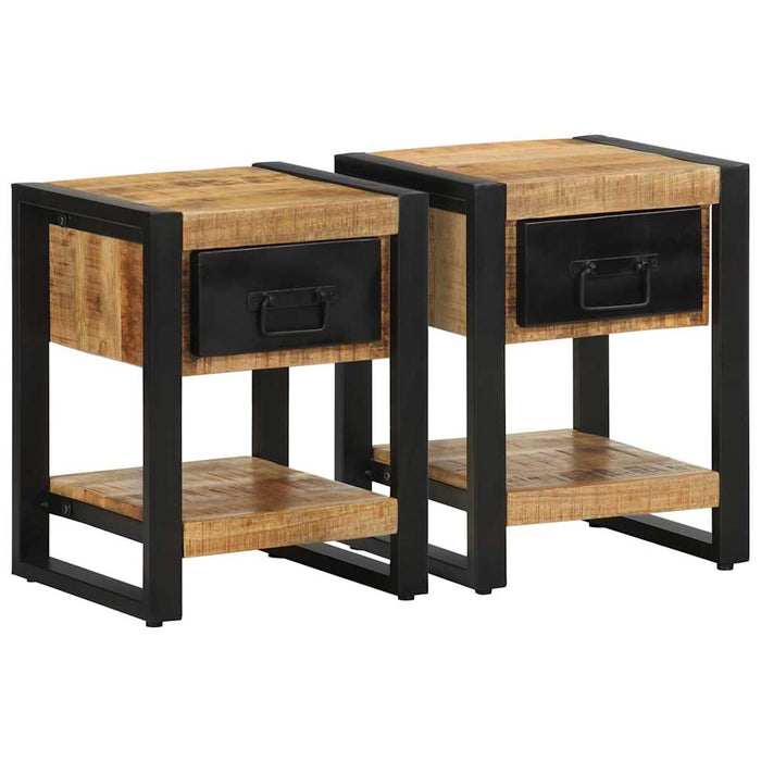 Bedside Cabinets 2 pcs Solid Rough Wood Mango