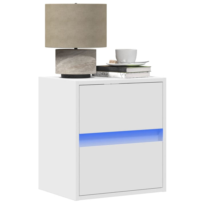 Wall-mounted Bedside Cabinet with LED Lights White