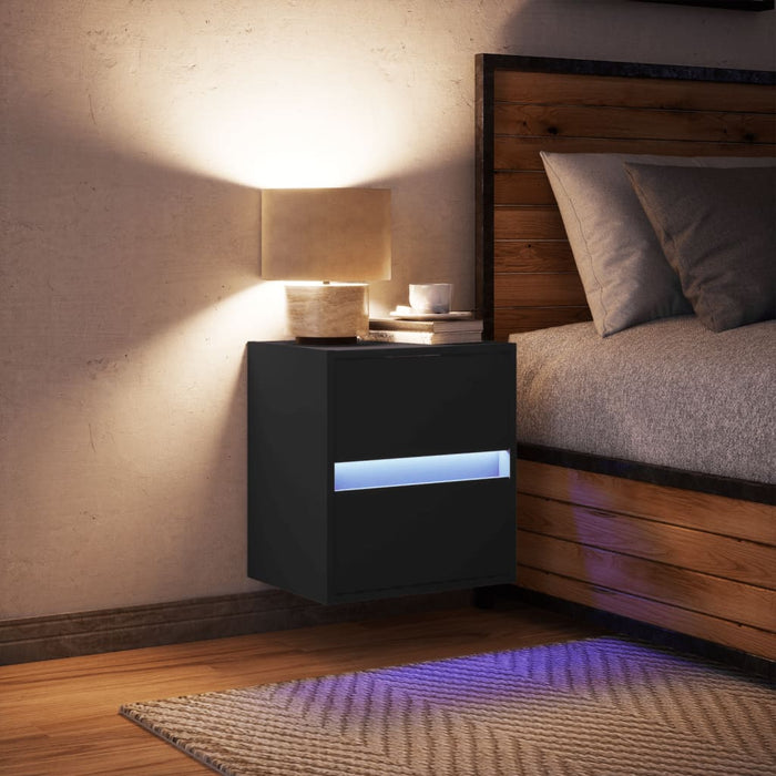 Wall-mounted Bedside Cabinet with LED Lights Black