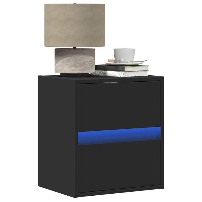 Wall-mounted Bedside Cabinet with LED Lights Black