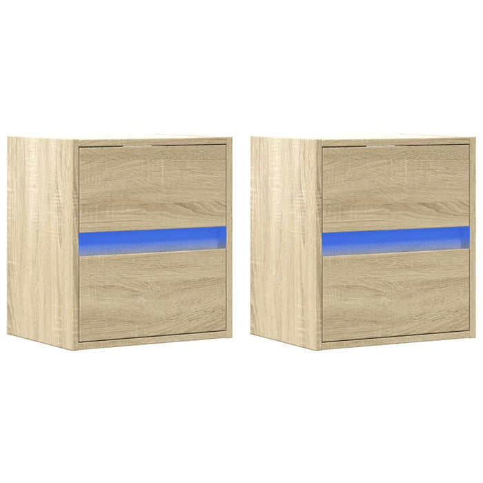 Wall-mounted Bedside Cabinets with LED Lights 2 pcs Sonoma Oak