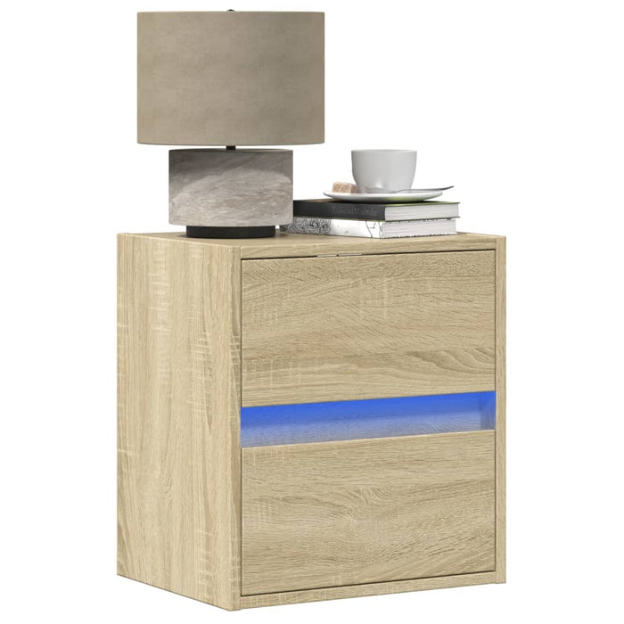 Wall-mounted Bedside Cabinets with LED Lights 2 pcs Sonoma Oak