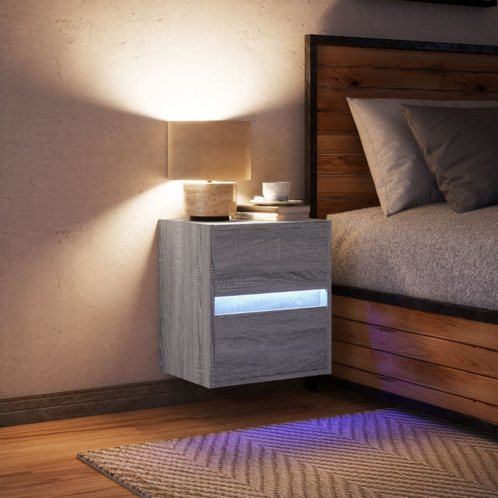 Wall-mounted Bedside Cabinet with LED Lights Grey Sonoma