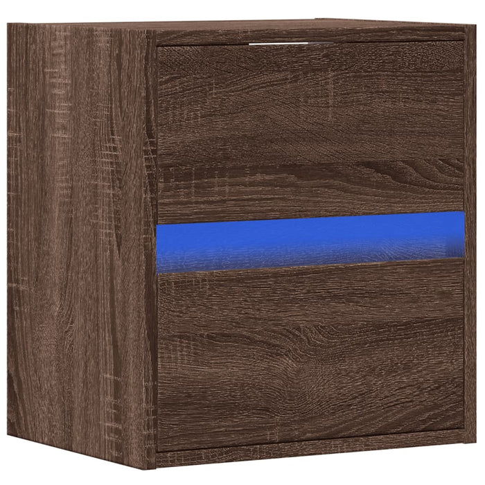 Wall-mounted Bedside Cabinet with LED Lights Brown Oak